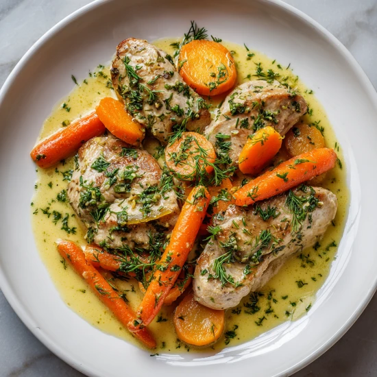 🥘 Schab duszony z młodą marchewką i koperkiem