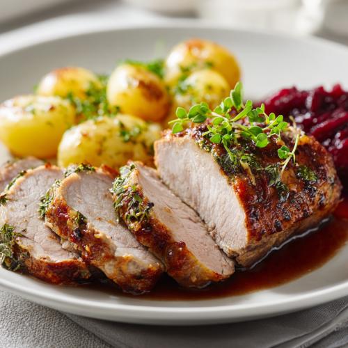 Schab pieczony z majerankiem i czosnkiem